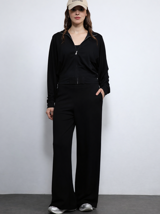 GILET ZIPPÉ SELMA — MAILLE RAYÉE NOIRE