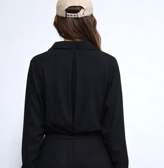 GILET ZIPPÉ SELMA — MAILLE RAYÉE NOIRE