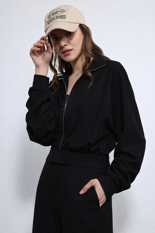 GILET ZIPPÉ SELMA — MAILLE RAYÉE NOIRE